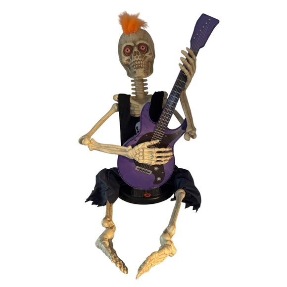 Skeleton Rocker Halloween Decoration W/ Guitar & Flashing Eyes - 22" Tall  VIDEO - Picture 1 of 5